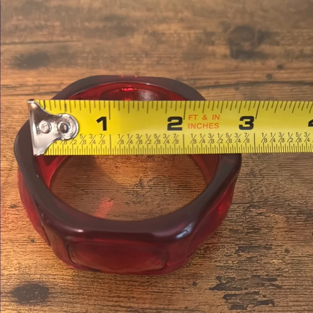 Vintage Plastic Bangle Bracelet with Large Gemstones, Red, Faceted, Retro, Boho